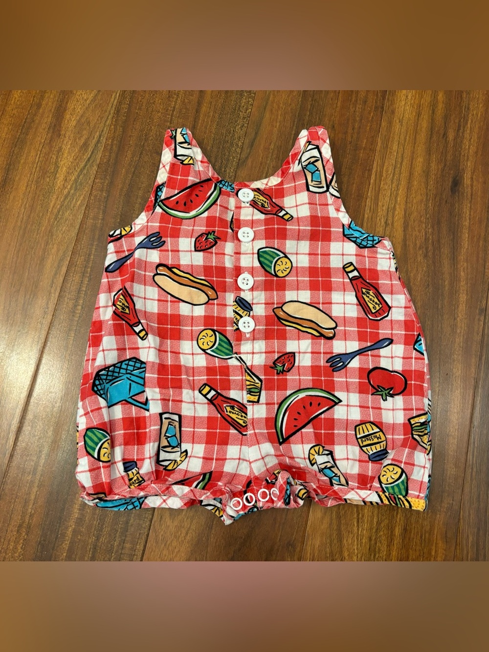 Baby Gap Vintage Red Plaid Picnic Blanket Food Sleeveless Romper